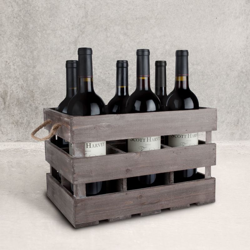 Twine 4281 Farm House Decor, Wood Wine Holder Rustic Farmhouse Wooden 6 Bottle Crate, Dark wood, Brown Finish, 4 of 8