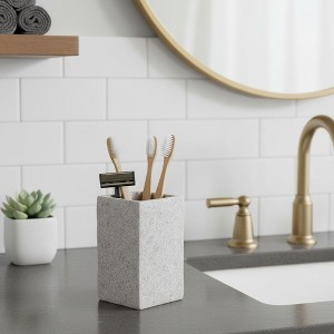 Evideco French Home Goods Modern Square Resin Stone Effect Bathroom Tumbler – Versatile Toothbrush Holder, Makeup Brush Cup and Countertop Organizer - 1 of 4