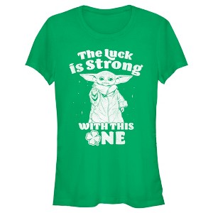 Juniors Womens Star Wars: The Mandalorian Grogu St. Patrick's Day Stars Luck is Strong with this One T-Shirt - 1 of 4