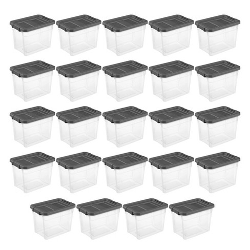 Sterilite 30 qt Clear Plastic Stackable Storage Bin w/ Grey Latch Lid, 12 Pack