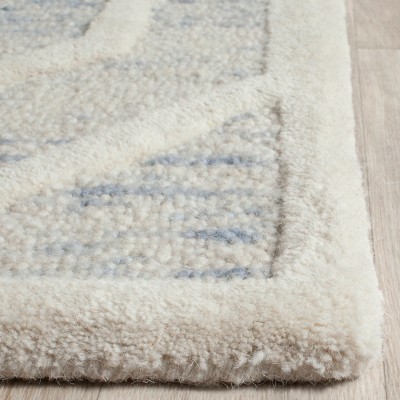 Light Blue Ivory Hand-Tufted Wool Rectangular Rug