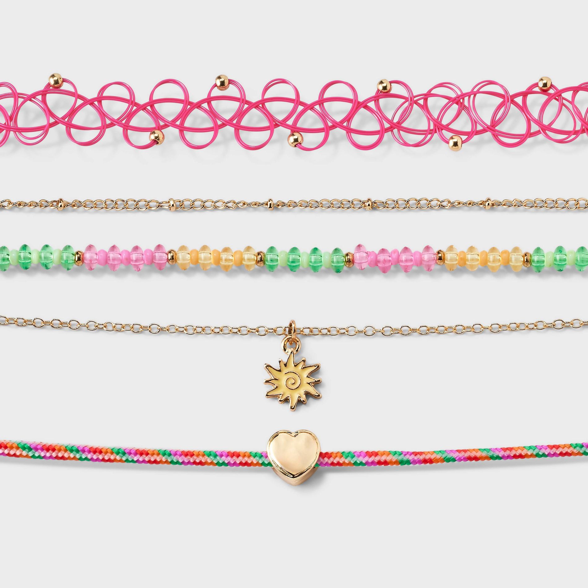 Girls' 5pk Sun and Heart Choker Set - Cat & Jack™ Pink/Multi