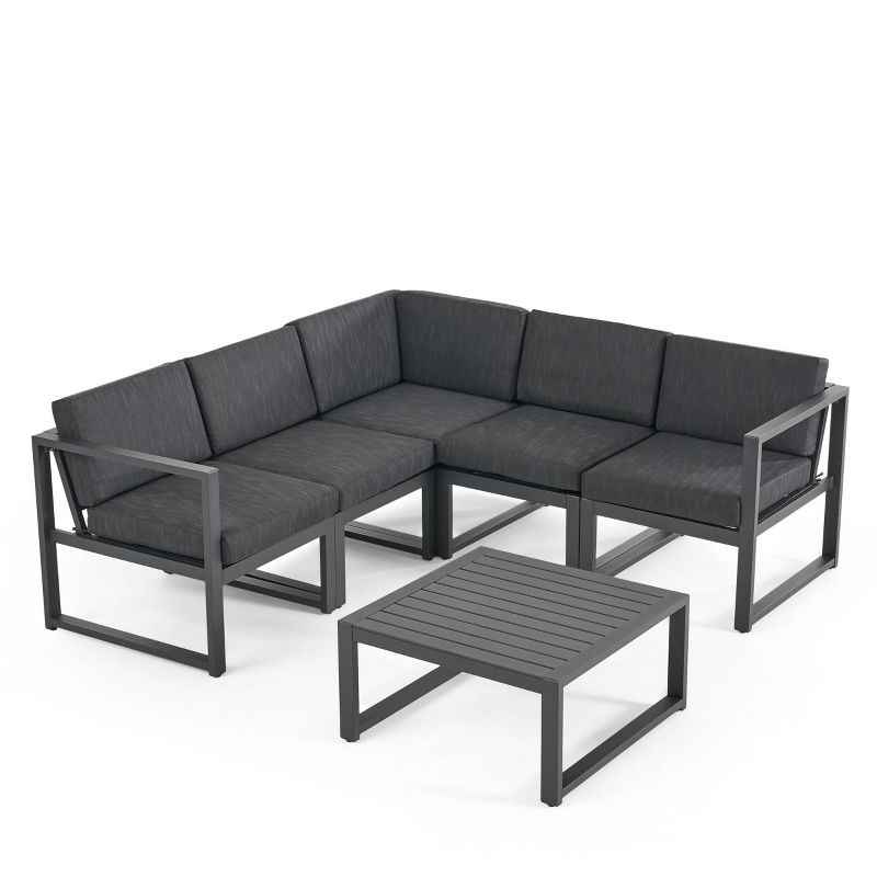 Navan 6pc Aluminum V-Shaped Sofa Set  - Dark Gray - Christopher Knight Home, 3 of 7