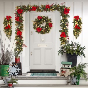Barton Christmas Artificial Pre-Lit Teardrop Swag Wreath Garland Ornaments - 1 of 4