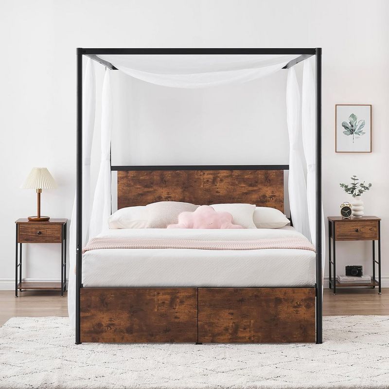 Whizmax Queen Size Canopy Bed Frame with 2 Storage Drawers, Four-Poster Platform Metal Bed Frame, No Box Spring Needed, Easy Assembly, 2 of 8