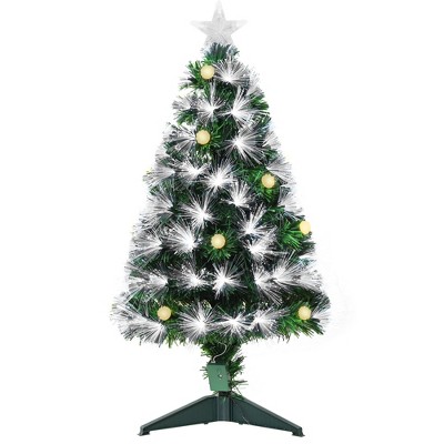 HOMCOM 3 FT Christmas Tree Artificial Pre-Lit with White Fiber Optic Ball LED Lights