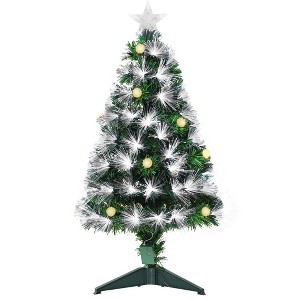 HOMCOM 3 FT Christmas Tree Artificial Pre-Lit with White Fiber Optic Ball LED Lights - 1 of 4