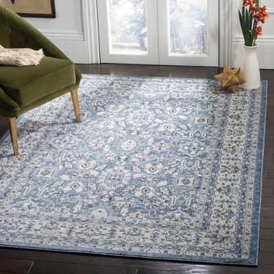 Blue Floral Motif Synthetic 6' x 9' Area Rug