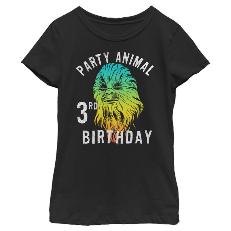 Girl's Star Wars Chewie Party Animal 3rd Birthday Colorful Portrait T-Shirt, 1 of 4