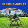 SereneLife Zero Gravity Lounge Chair, Adjustable Steel Mesh Recliners, with Canopy, Removable Pillows and Cup Holder Side Tables, Set of 2, Brown - 3 of 4