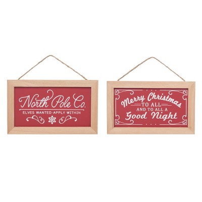 Transpac MDF Framed North Pole Wall Decor Set of 2 Christmas Home Decorations