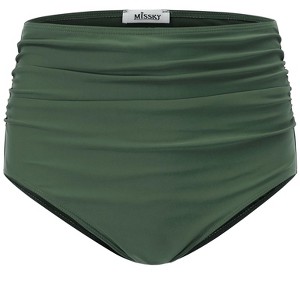 BLUEMING Women's High Waisted Swimsuit Bottom Tummy Control Ruched Bikini Bottom Vintage Bottom Tankini Briefs - 1 of 4