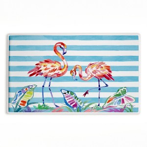 Stupell Industries Brushstroke Flamingos on Stripes Printed Plush Bathroom Floor Mat, design by Paul Brent - 1 of 4