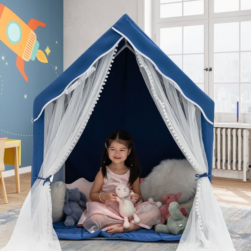 Costway Kids Playhouse Large Children Indoor Play Tent Gift w/ Cotton Mat Longer Curtain, 2 of 11