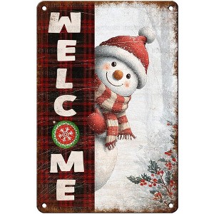 Lomsoe Retro Snowman Metal Sign Welcome Sign Vintage Winter Tin Signs Rustic Wall Art Christmas Decor Christmas Gift 8x12Inch - 1 of 1
