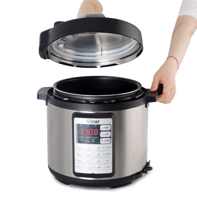 COMMERCIAL CHEF Electric Pressure Cooker with 13 Presets 1000W, Stainless Steel, 3 of 11