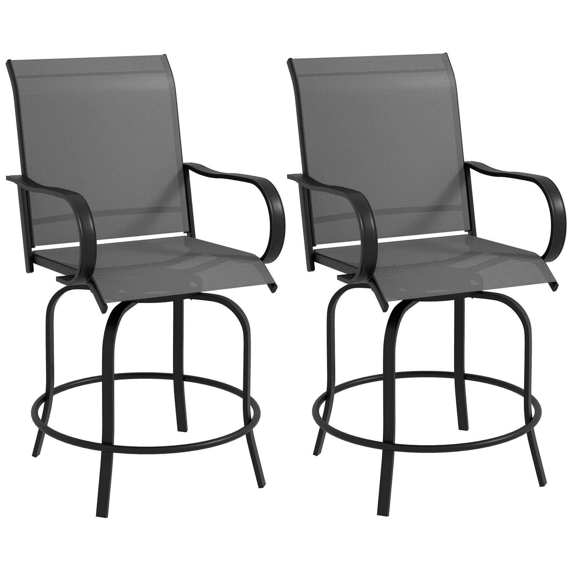 Aghana Digitals 2-Pack Outdoor Swivel Bar Stools with Arms, 360° Rotation, Breathable Mesh, Steel Gray 26.80×29.50×48.50 in