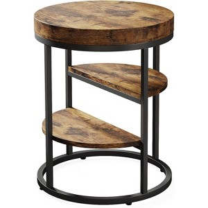 Tribesigns Round End Table with 3 Storage Shelves, Wood Side Table for Small Spaces, Industrial Sofa Side Table for Living Room, Bedroom - 1 of 4