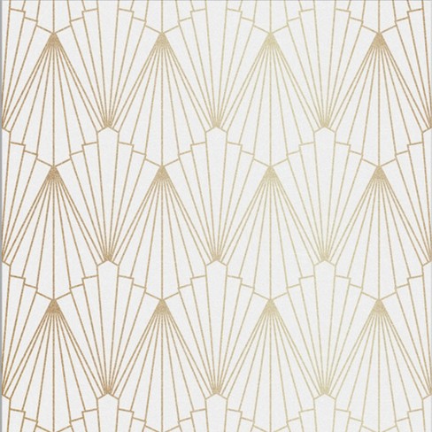 Rene Shimmer White And Gold Geometric Paste The Wall Wallpaper : Target