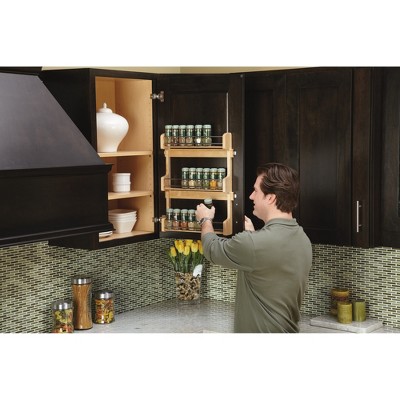 Rev-A-Shelf 21" 3 Tiered Pull Out Shelf Organizer for Kitchen Cabinets, Pantry Storage Spice Seasoning Rack, Door/ Wall Mounted, Maple Wood, 4SR-21 — фото 3