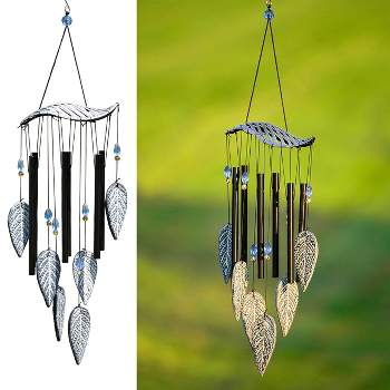 VP Home 21" H Iron Forest Leaves Wind Chimes for Outside, Green