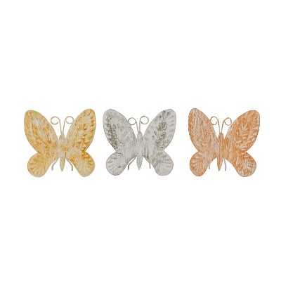 Set of 3 Distressed Butterfly Figures Metal by Foreside Home & Garden