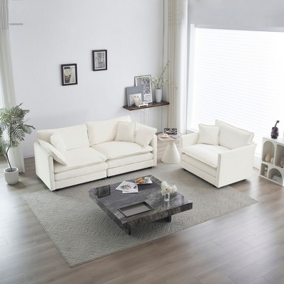 NicBex Couches for Living Room 2-Piece Upholstered Chenille Sofa 2 Seater Loveseat and Chair Set Deep Seat Sofa Couch Furniture(1+2 Seat ), White