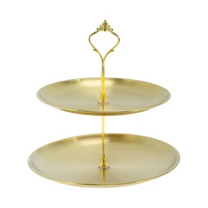 Unique Bargains 2 Tier Round Cupcake Stand Holder with Tiered Serving Tray for Donuts Fruits 9.06"x9.06 - 1 of 4
