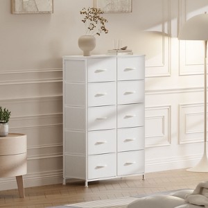 DOMETOUR 10 Drawer Dresser for Bedroom, Fabric Storage Tower Tall Chest Organizer, Storage Cabinet Unit Bins Living Room Closet-White - 1 of 4