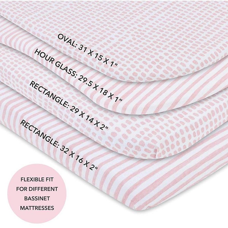 Ely's & Co. Baby Fitted Waterproof Sheet Set 100% Combed Jersey Cotton Mauve Pink Stripes & Splash , 6 of 10