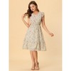 Allegra K Women's Floral Flutter Sleeves V Neck Smocked Ruffle Sundresses - 3 of 4