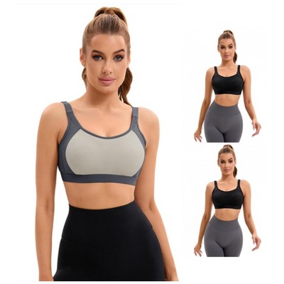 INSPIRE CHIC 3 Pcs Women's Contrasting Colors Adjustable Straps Workout Fixed Cup U Back Sports Bras