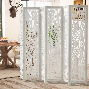 PexFix Room Divider Folding Screen Room Divider with Carved Floral Pattern for Home Office Garden Bedroom Paulownia Wood - 1 of 4