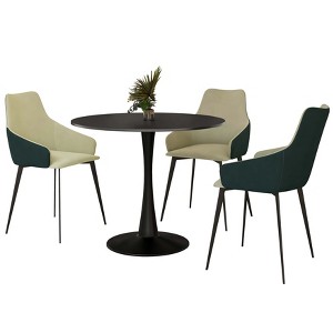 LeisureMod Bristol 4-Piece Dining Set with 35" Round Dining Table and 3 Fabric/PU Leather Dining Chairs - 1 of 4
