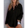 Women Waffle Knit Tops Henley Shirts Long Sleeve V Neck Solid Color Casual Tunic - 3 of 4