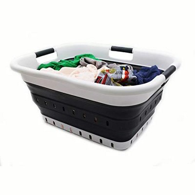 Gray Collapsible Plastic Laundry Basket Set with Handles