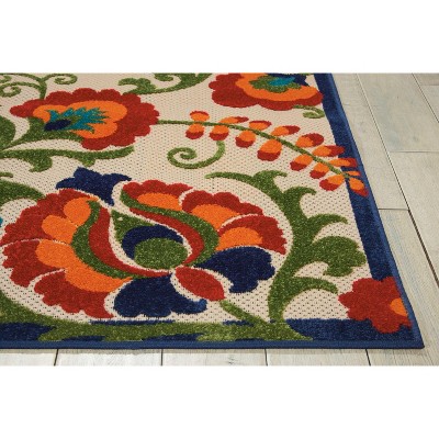 Medium Multicolor Floral Synthetic Flat Woven Rug