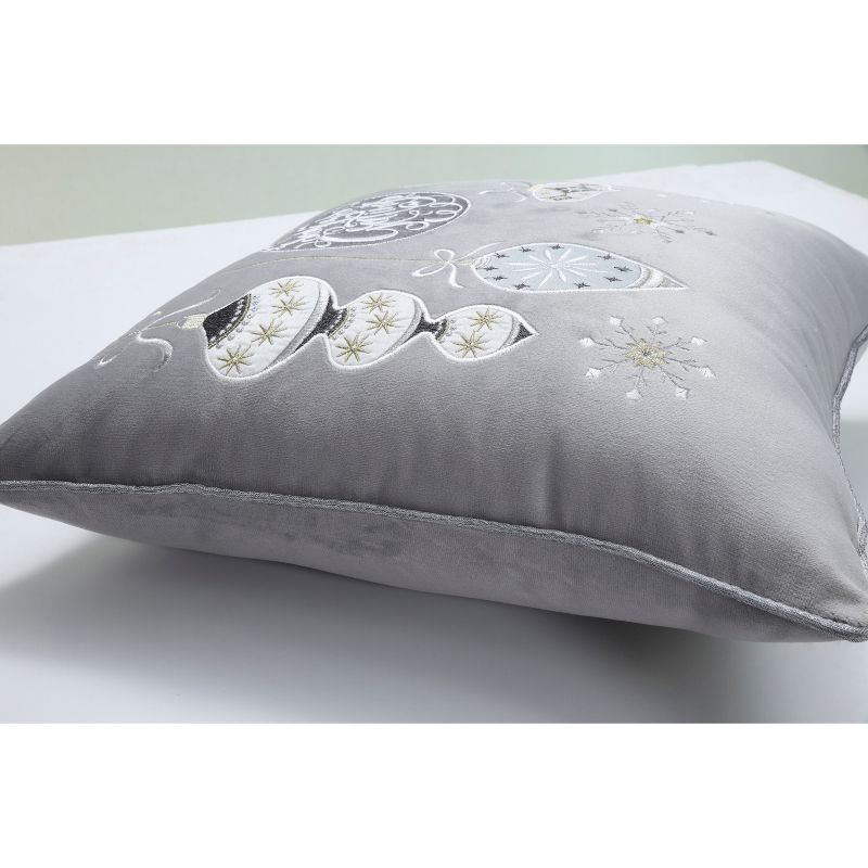 16.5&#34;x16.5&#34; Indoor Christmas &#39;Velvet Ornaments&#39; Gray Square Throw Pillow  - Pillow Perfect, 4 of 8