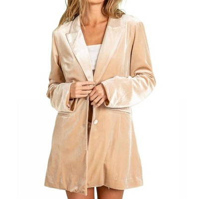 Women's Shiny Velvet Peak Lapel Single Blazer - BiBi