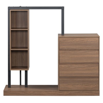 TIRAMISUBEST Wardrobe with 4 Drawers 3 Shelves - Mobile Lateral Filing Cabinet Locking Wheels Adjustable Shelf