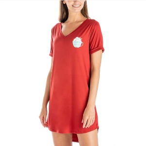 Hello Mello Women's Holiday Sleep Shirts V-Neck Lounge Nightgow - 1 of 4