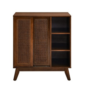 Lirago 15.75"D x 31.5"W x 36"H Mid Century Modern Rattan Sideboard Cabinet Dark Wood Buffet with Adjustable Shelves Solid Wood Feet - 1 of 4