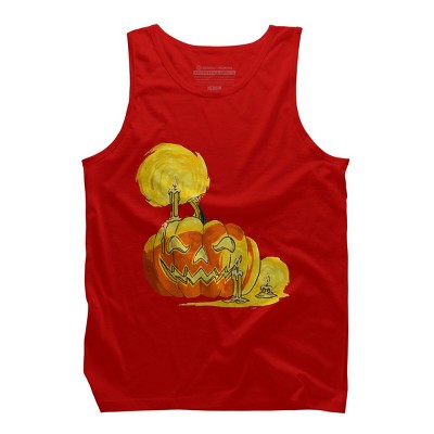 Men's Design By Humans Halloween Pumpkin with Candle and Evil Smile By wubbadub Tank Top