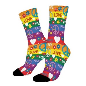 Colorful Peace Love Women Printed Crew Socks Funny Funky Socks Soft Polyester Novelty Gifts for Artists Men - 1 of 1