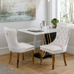 Racxily Velvet Dining Chairs Set of 2,  w/ Chrome Stainless Steel Plating Legs, Nailhead Trim, Button Tufted Parsons Dining Room Chair - 1 of 4