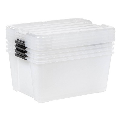 Clear Stackable Plastic Storage Bins with Latching Lids, 45 Qt, Set of 4