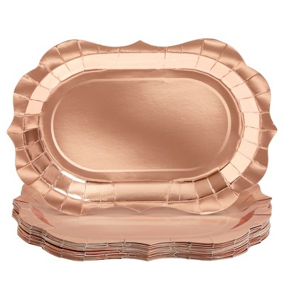 Sparkle and Bash 24 Pack Disposable Rose Gold Foil Paper Serving Trays for Parties, Wedding, Birthday, 9 x 13 In