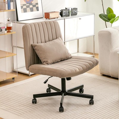 NicBex Adjustable Height Velvet Home Office Chair with Pillow and Wheels for Work Study Vanity,Khaki