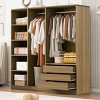 Doorless Wooden Storage Wardrobe For Dedroom With Shelves And 3 Drawers, Tall Armoire Closet With Hanging Rod, Clothing Storage-Cuddlewood - 2 of 4