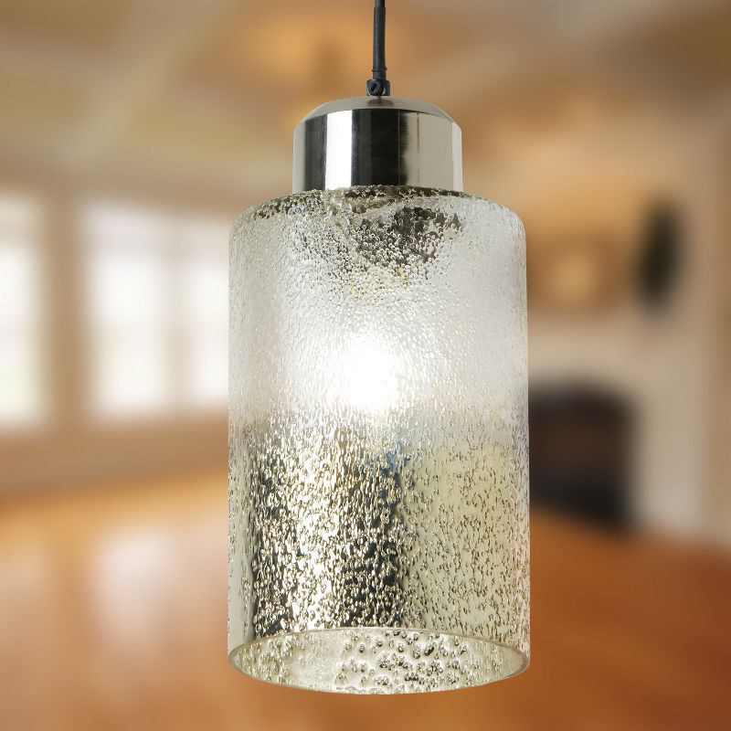 River of Goods 6&#34; Aimee Textured Metallic Gold and Clear Ombre Glass Cylinder Shaped Pendant Lamp Silver, 5 of 10